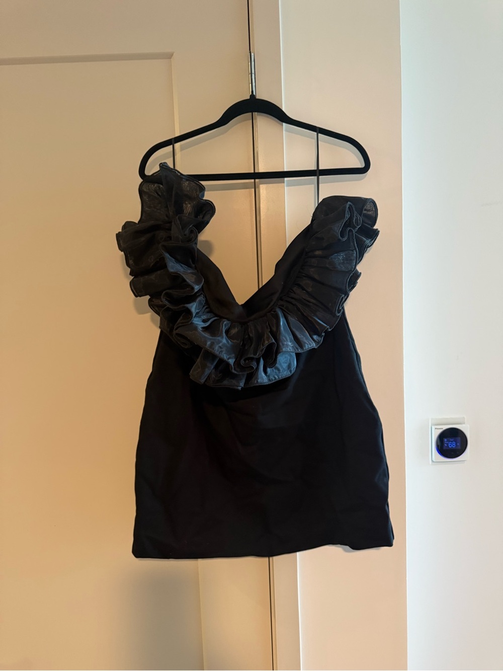 Black Ruffle V-Neck Women's Dress